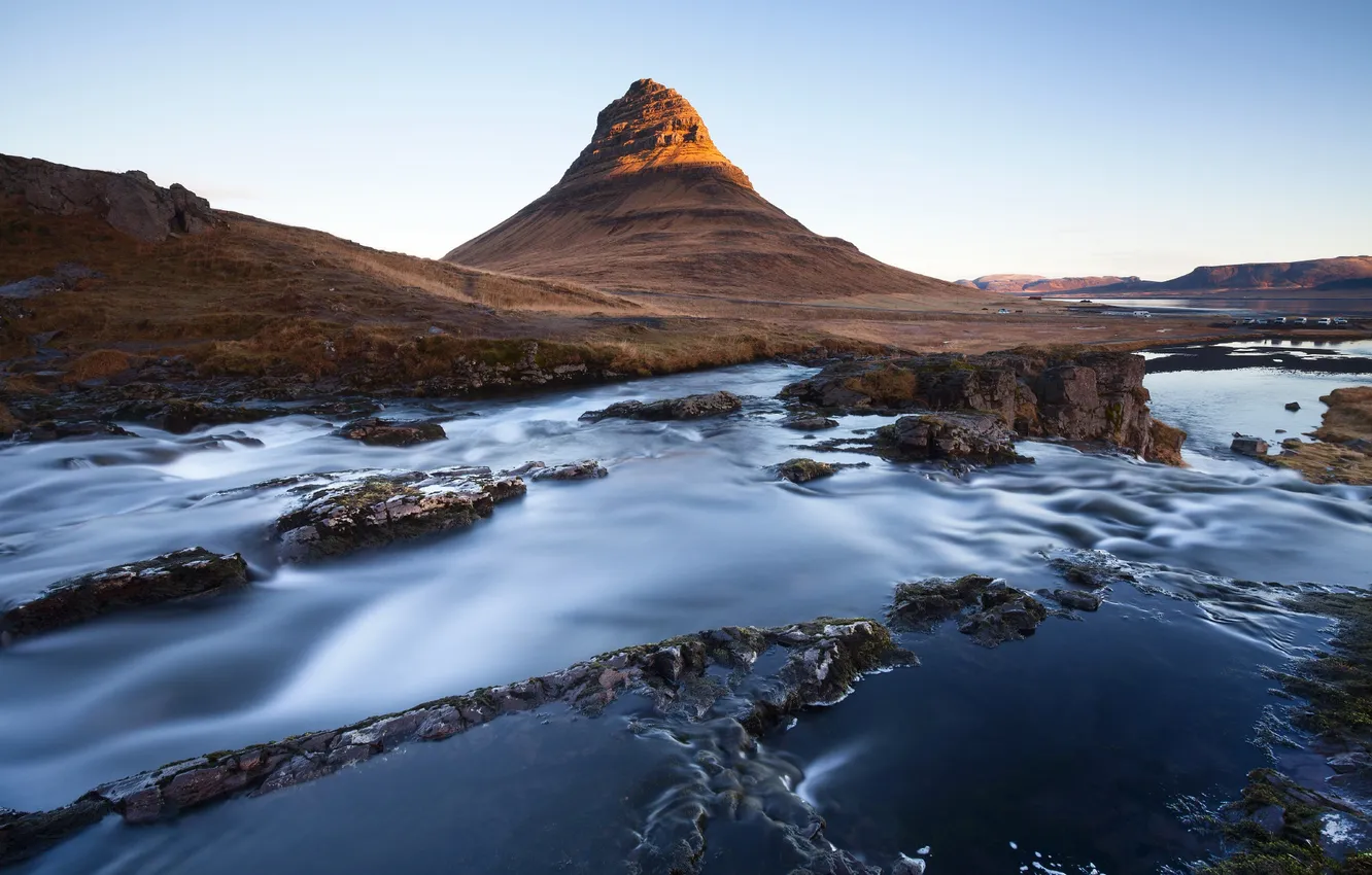 Фото обои Iceland, Kirkjufell, long exposure