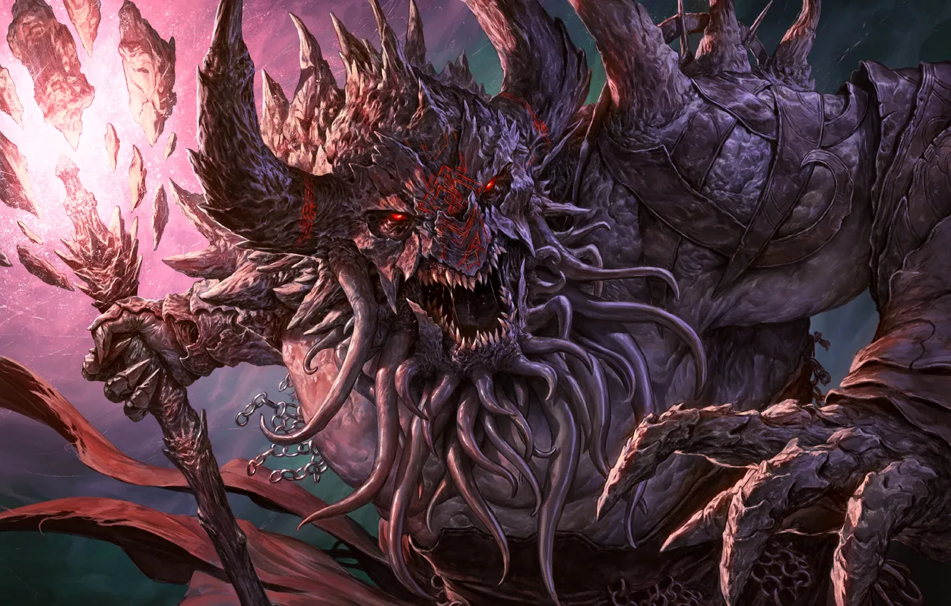 Фото обои colors, demon, fantasy, weapon, creature, scars, tentacles