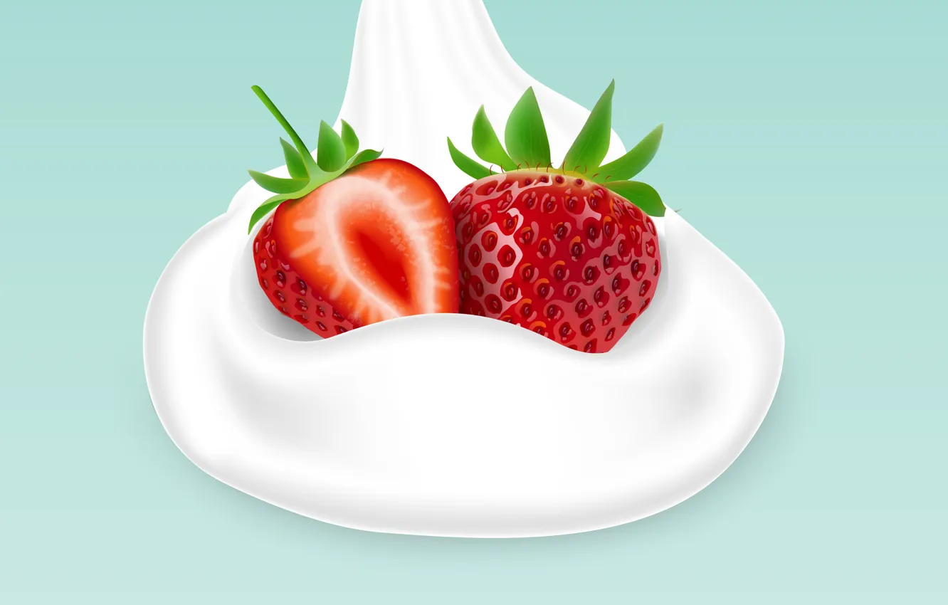 Фото обои фон, молоко, клубника, ягода
