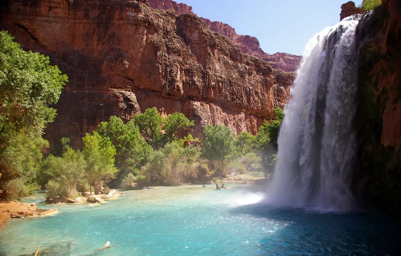 Фото обои горы, природа, река, водопад, Arizona, Hava-sui Falls, Grand Canyon National Park, Havasupai Reservation
