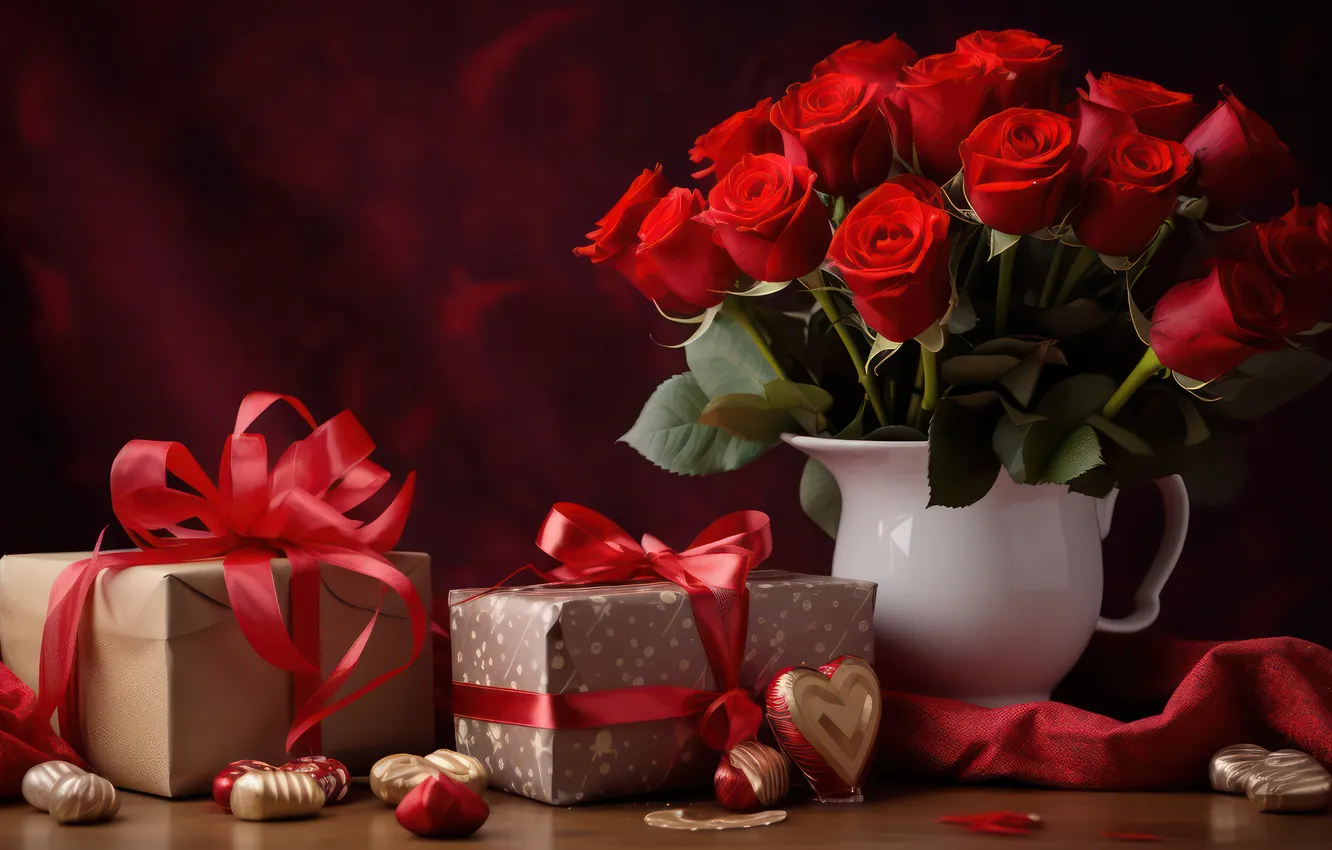 Фото обои любовь, цветы, подарок, романтика, сердце, розы, love, happy