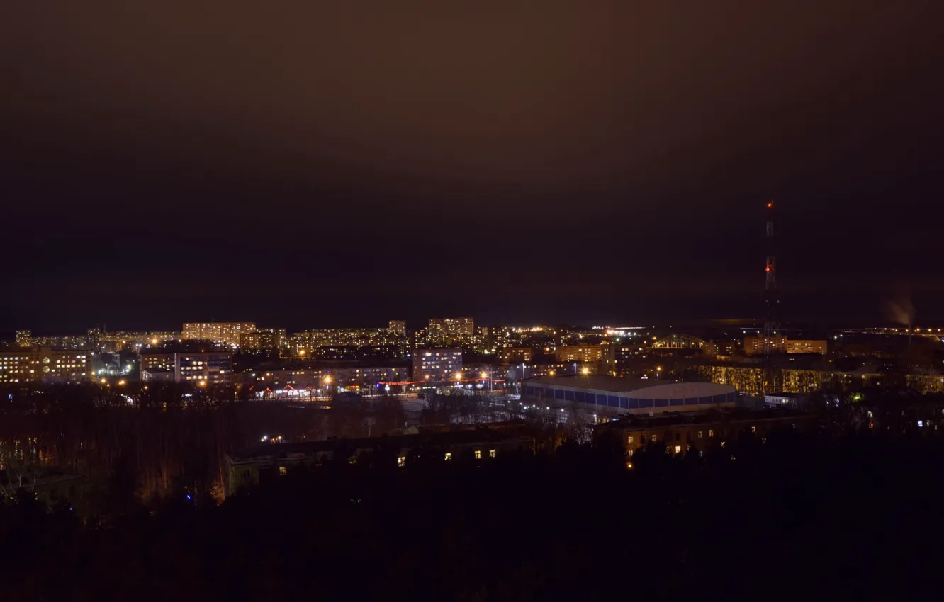 Фото обои ночь, город, панорама, Воскресенск