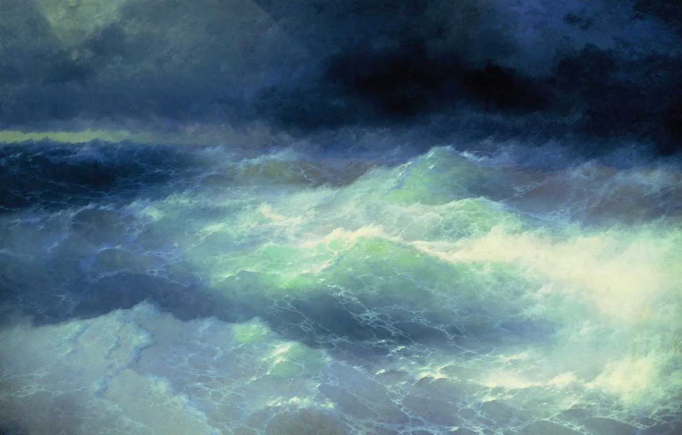 Фото обои море, шторм, Айвазовский, 1898, Среди волн