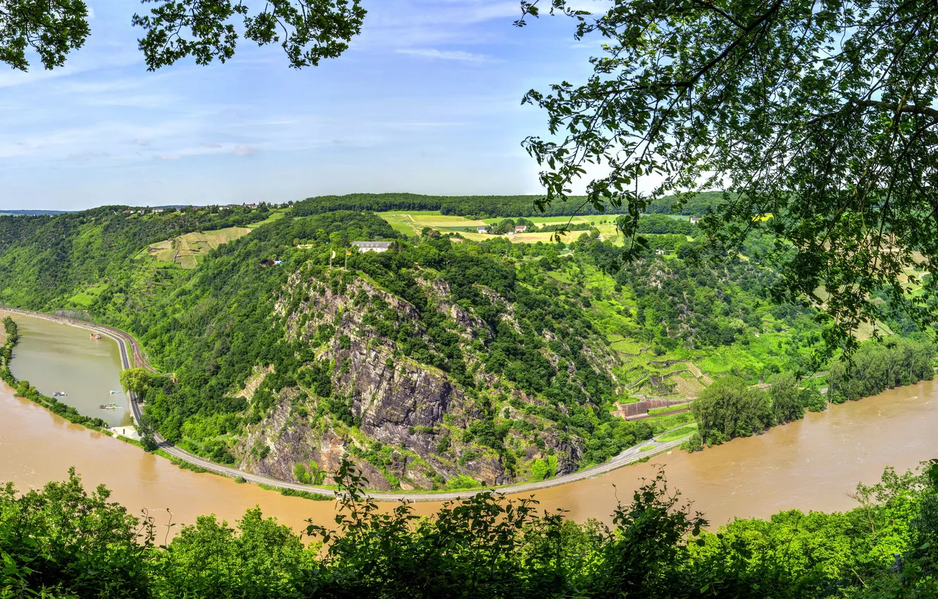 Фото обои пейзаж, природа, река, гора, Германия, Oberwesel