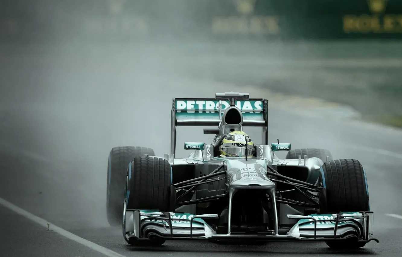 Фото обои формула 1, mercedes, Rain, W04