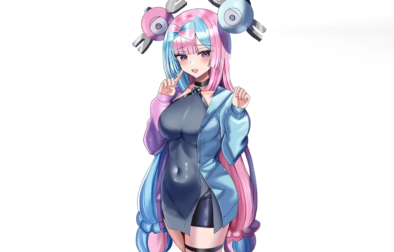 Фото обои girl, pink hair, long hair, dress, boobs, anime, beautiful, purple eyes