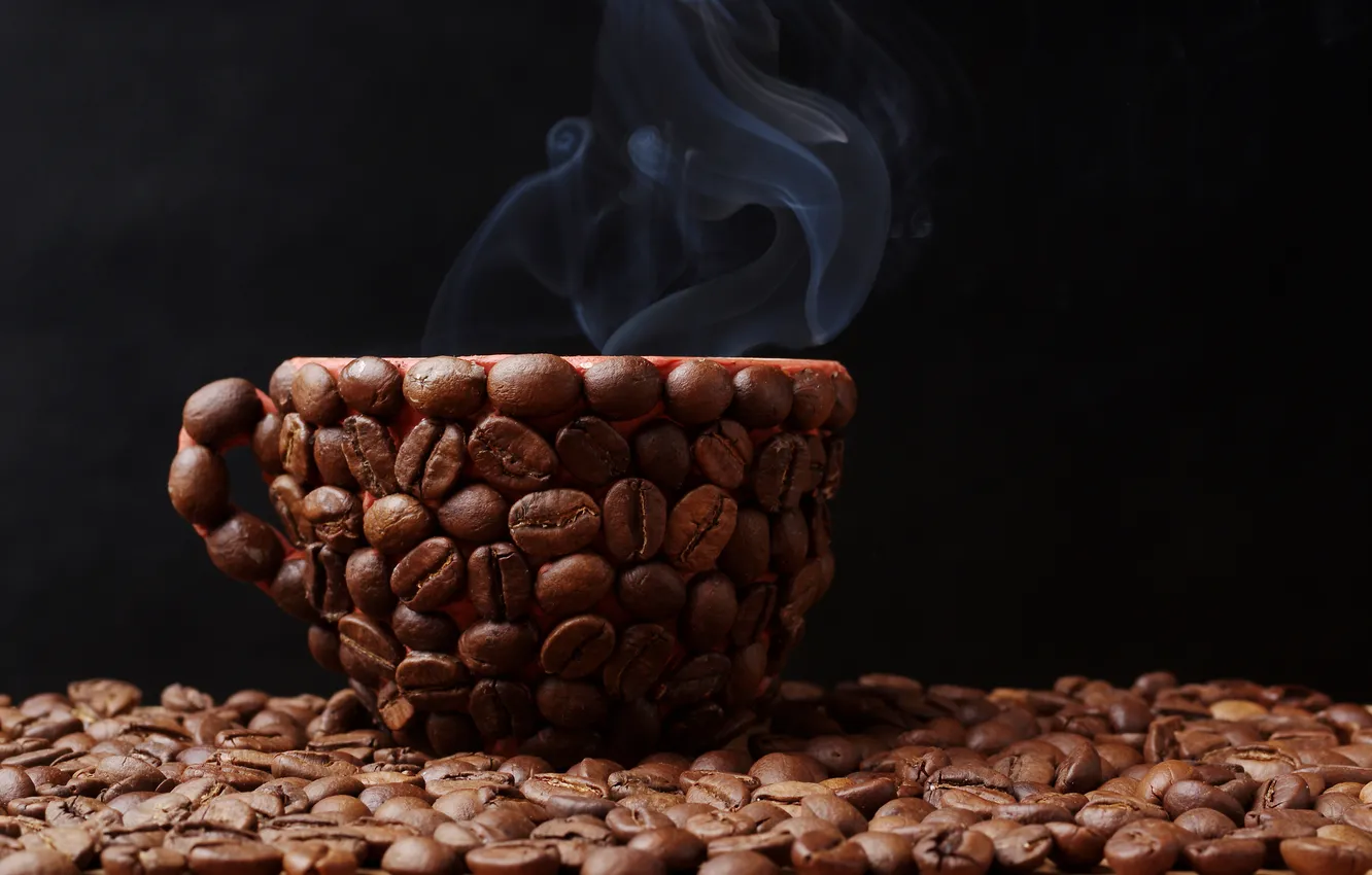 Фото обои кофе, зерна, cup, beans, coffee
