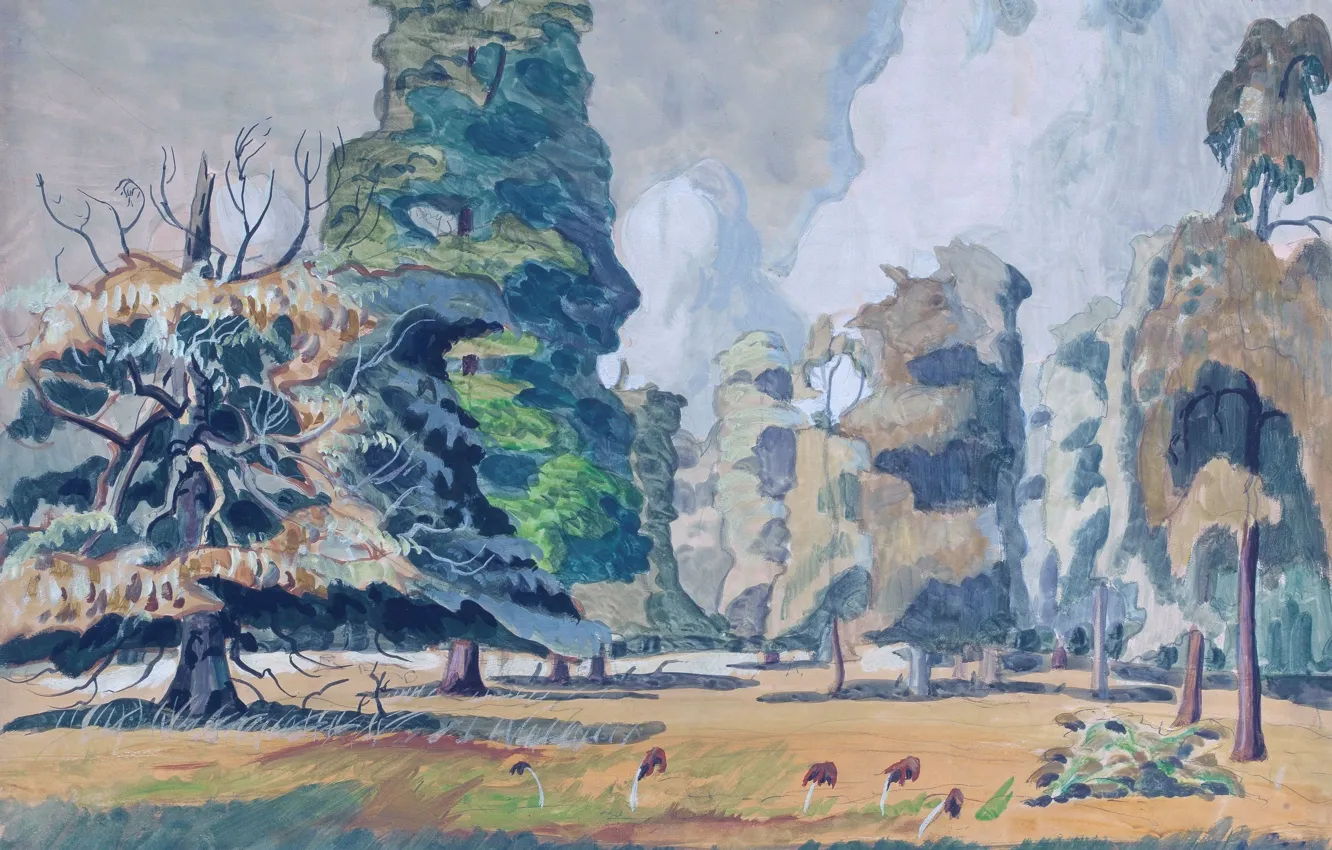 Фото обои деревья, грибы, Charles Ephraim Burchfield, Summer Grove