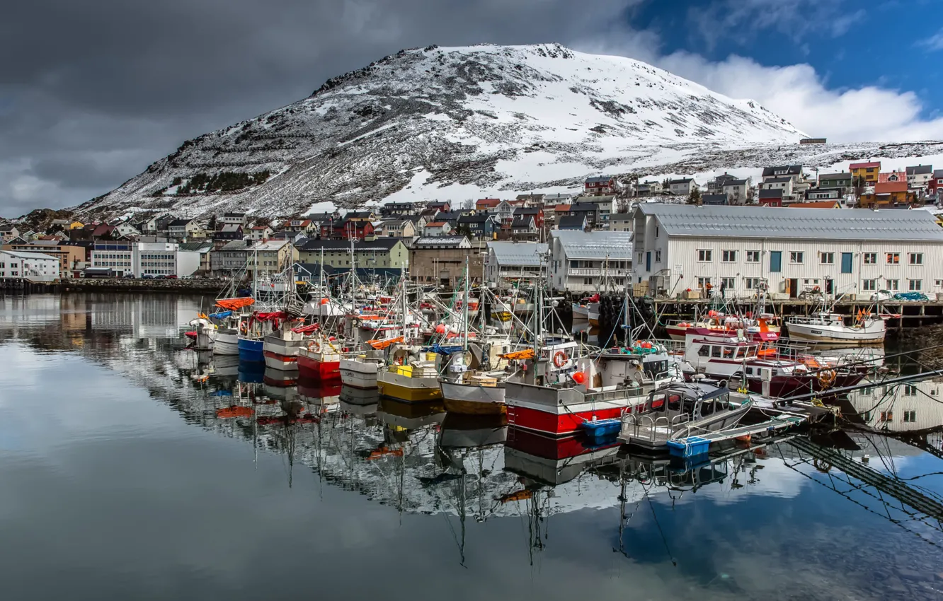 Фото обои лодка, Норвегия, Norway, Nordkapp, Honningsvåg