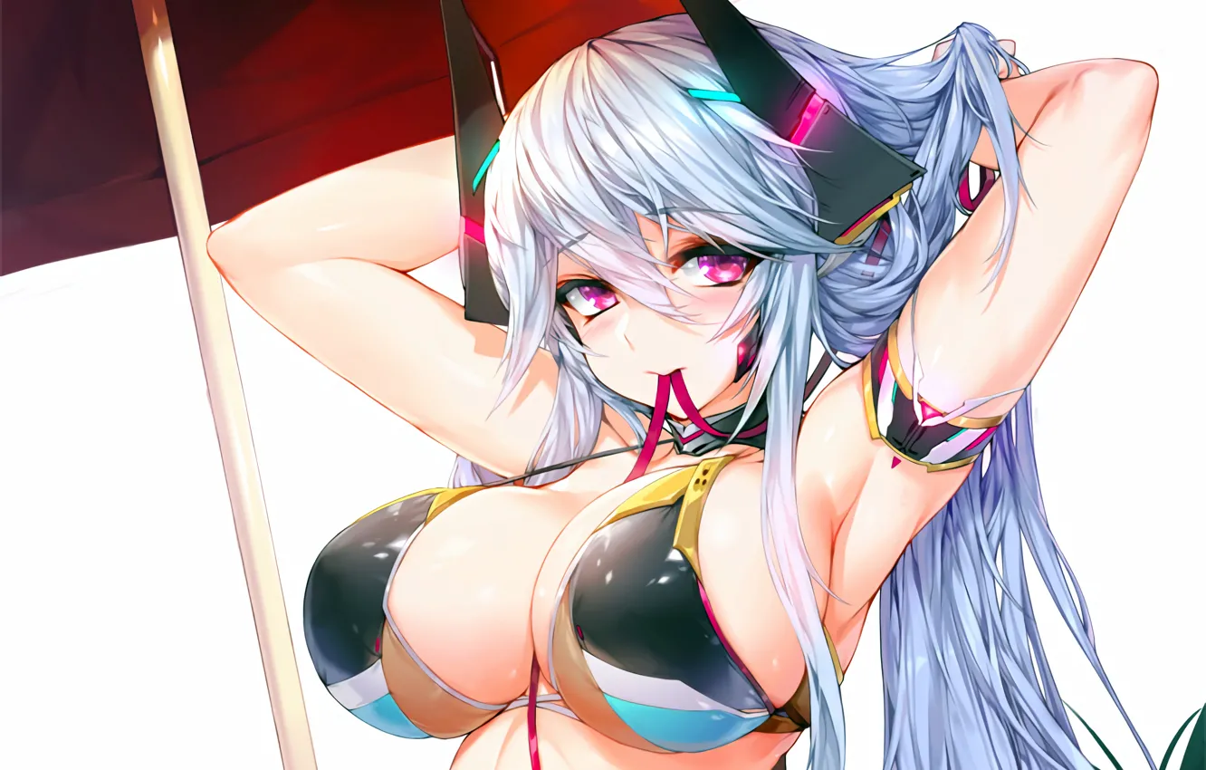 Фото обои girl, sexy, cleavage, long hair, boobs, anime, beautiful, pretty
