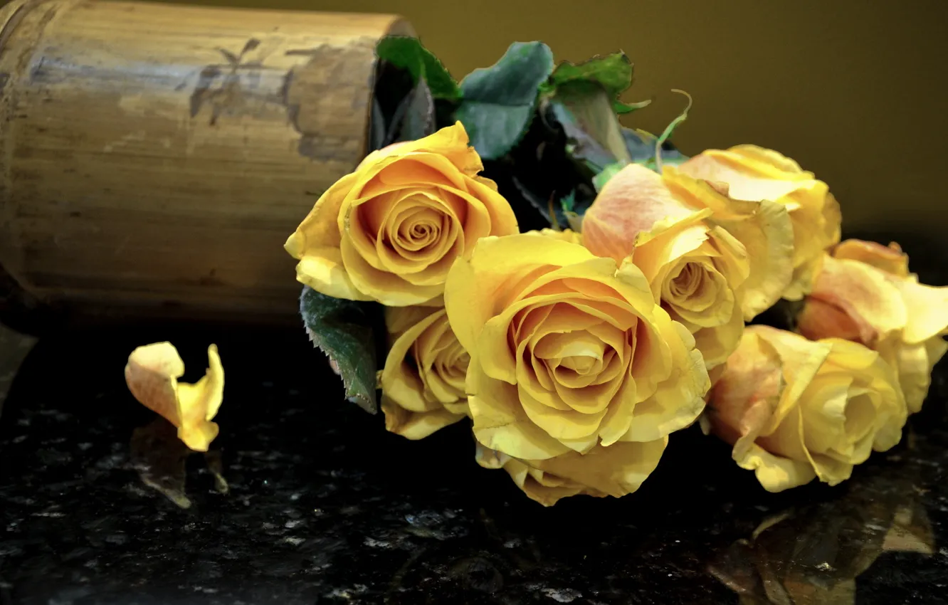Фото обои цветы, розы, букет, желтые