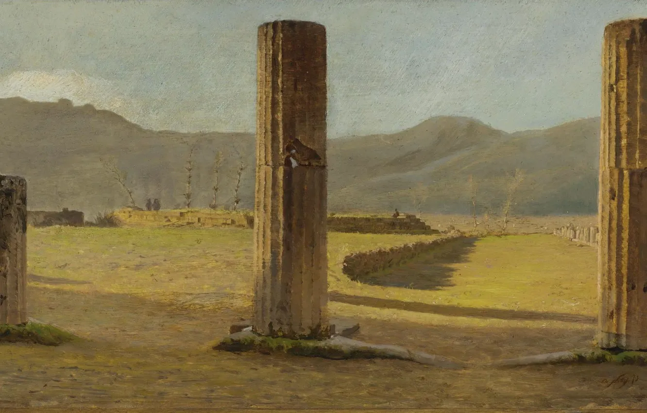 Фото обои картина, руины, колонна, Giuseppe De Nittis, Джузеппе Де Ниттис, Вид в Помпеях