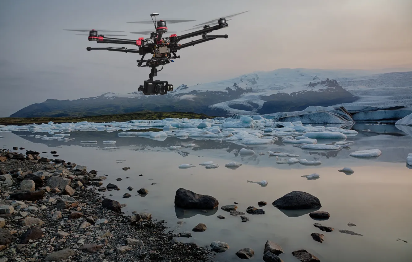 Фото обои лед, небо, полет, время, озеро, вертолет, съемка, изучение