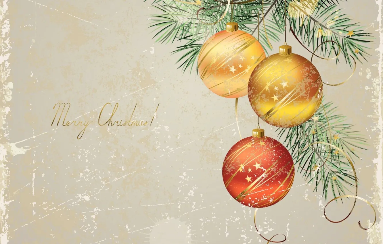 Фото обои шарики, праздник, елка, Рождество, открытка