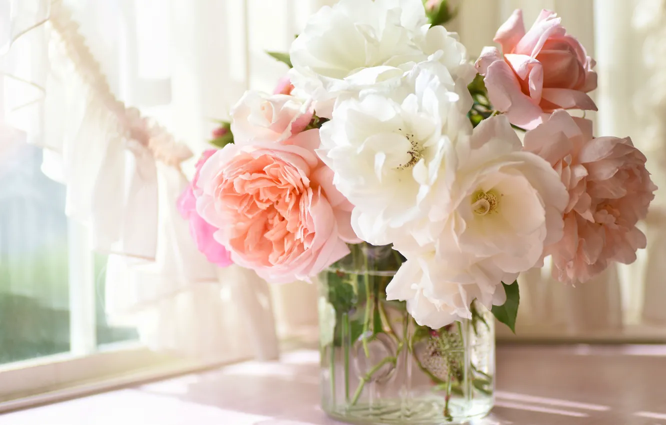 Фото обои розы, букет, ваза