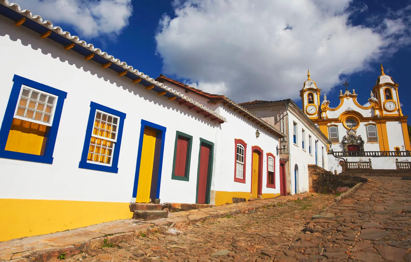 Фото обои дом, улица, церковь, Бразилия, штат Минас-Жерайс, Тирадентес