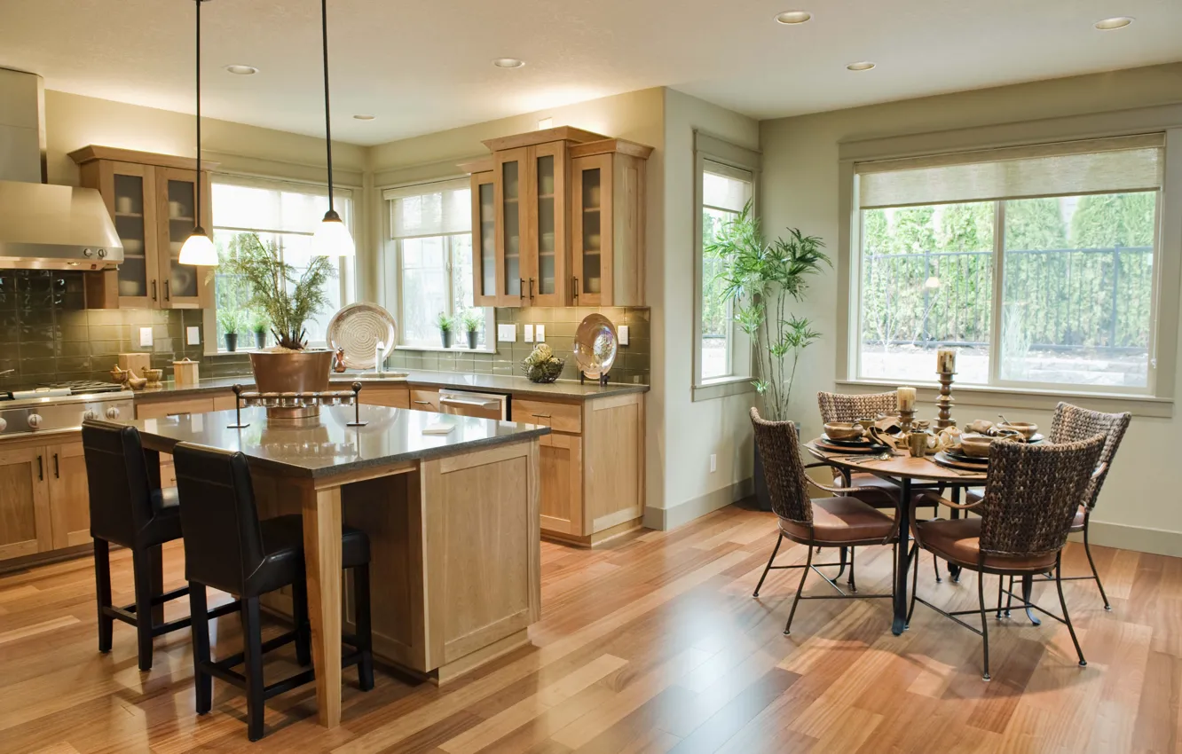 Фото обои уют, вилла, интерьер, кухня, столовая