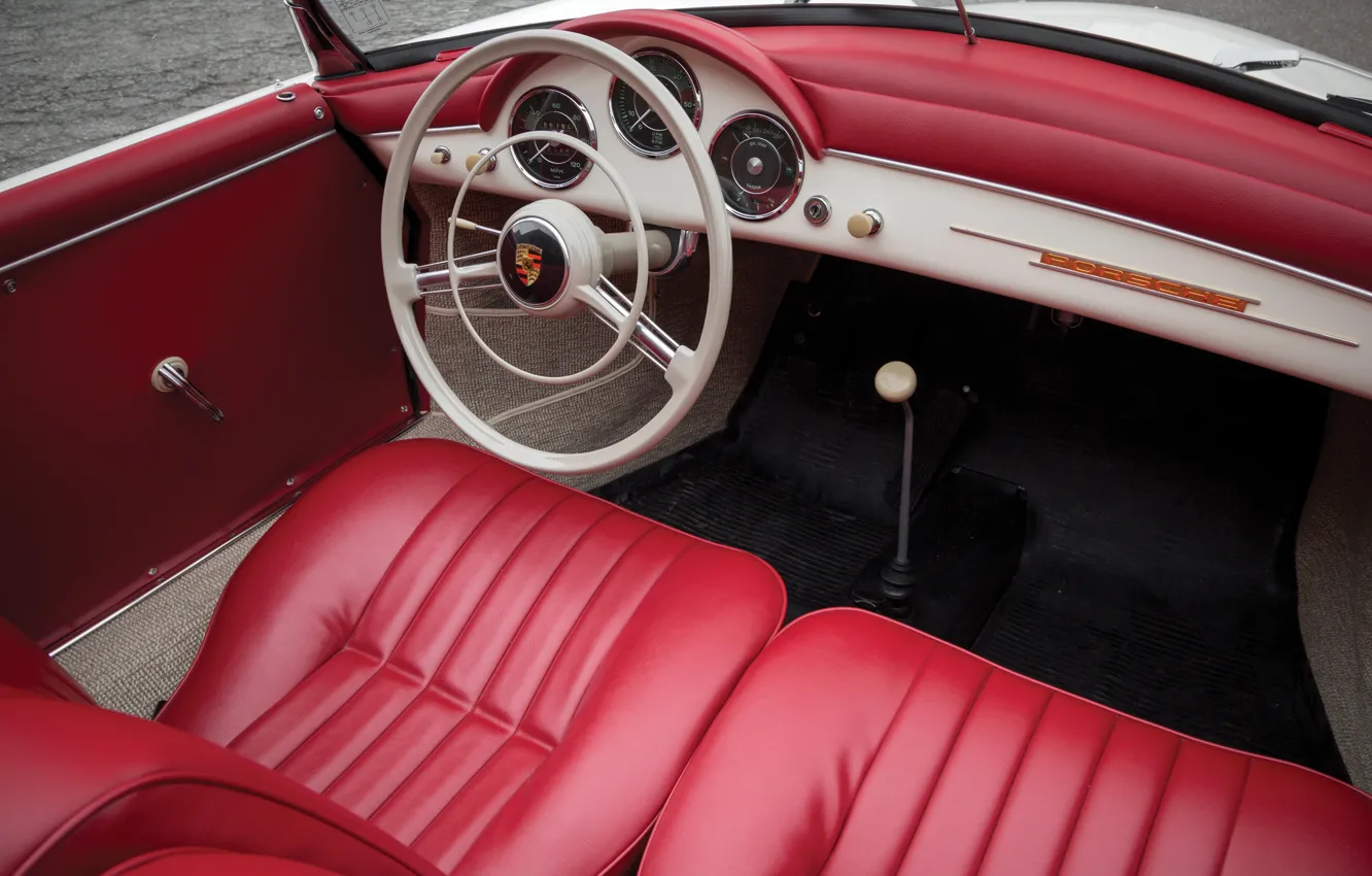 Фото обои Porsche, logo, 1956, 356, steering wheel, Porsche 356A 1600 Speedster