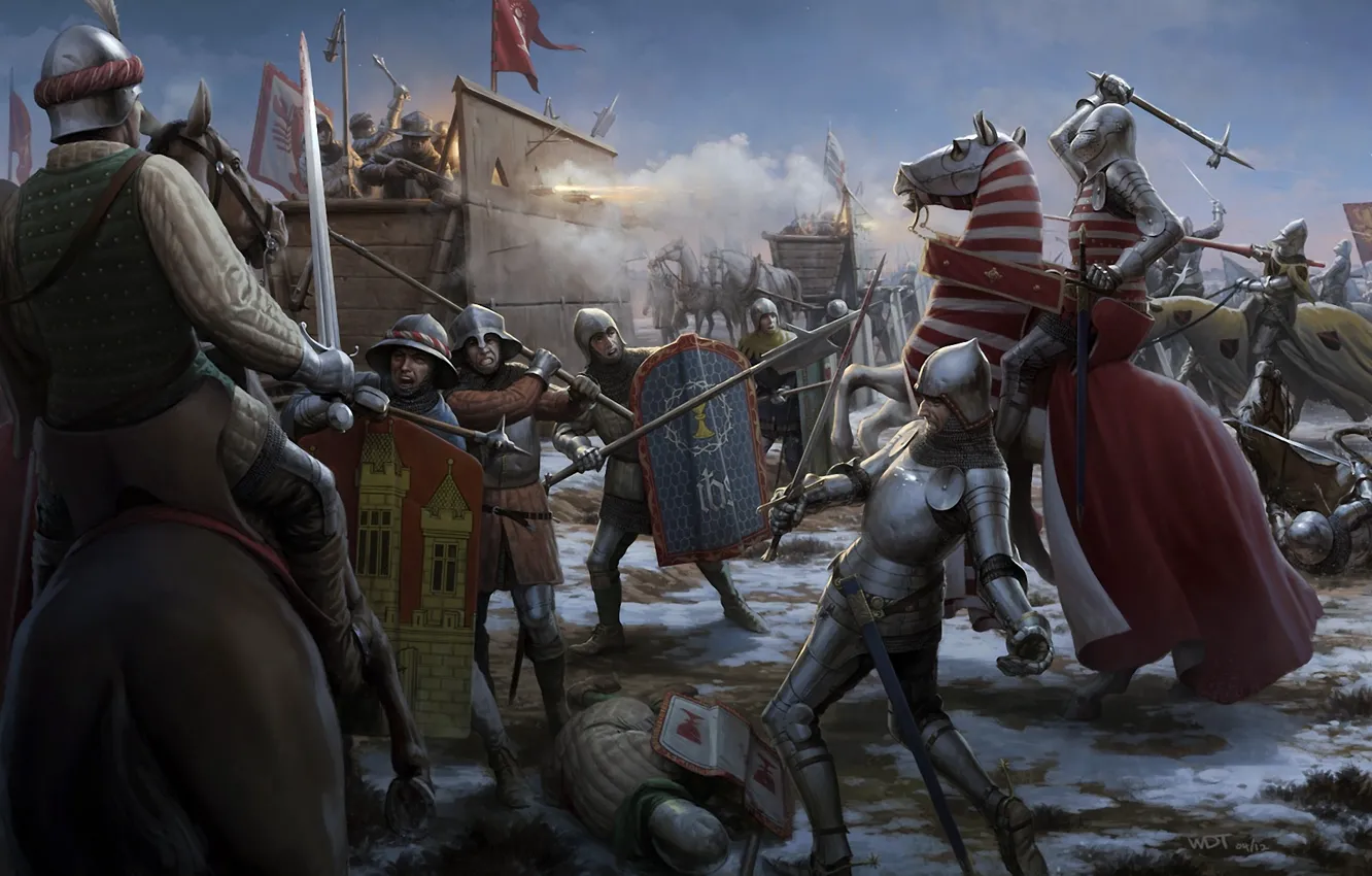 Фото обои оружие, конь, меч, войны, шит, копье, битва, средневековье