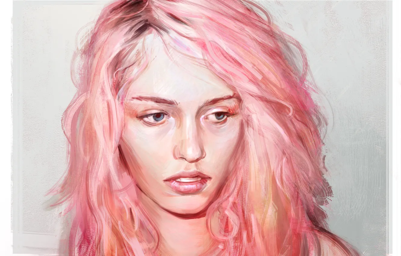 Фото обои глаза, девушка, лицо, арт, розовые волосы