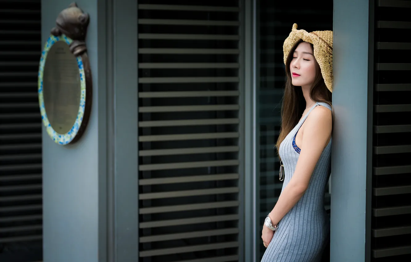 Фото обои девушка, шляпа, платье, азиатка