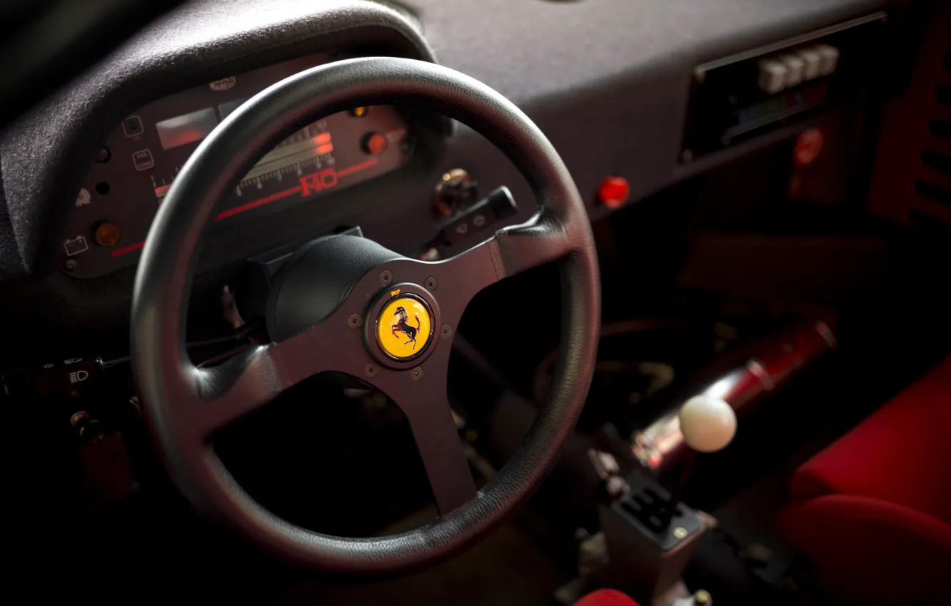 Фото обои Ferrari, logo, F40, steering wheel, Ferrari F40 LM by Michelotto