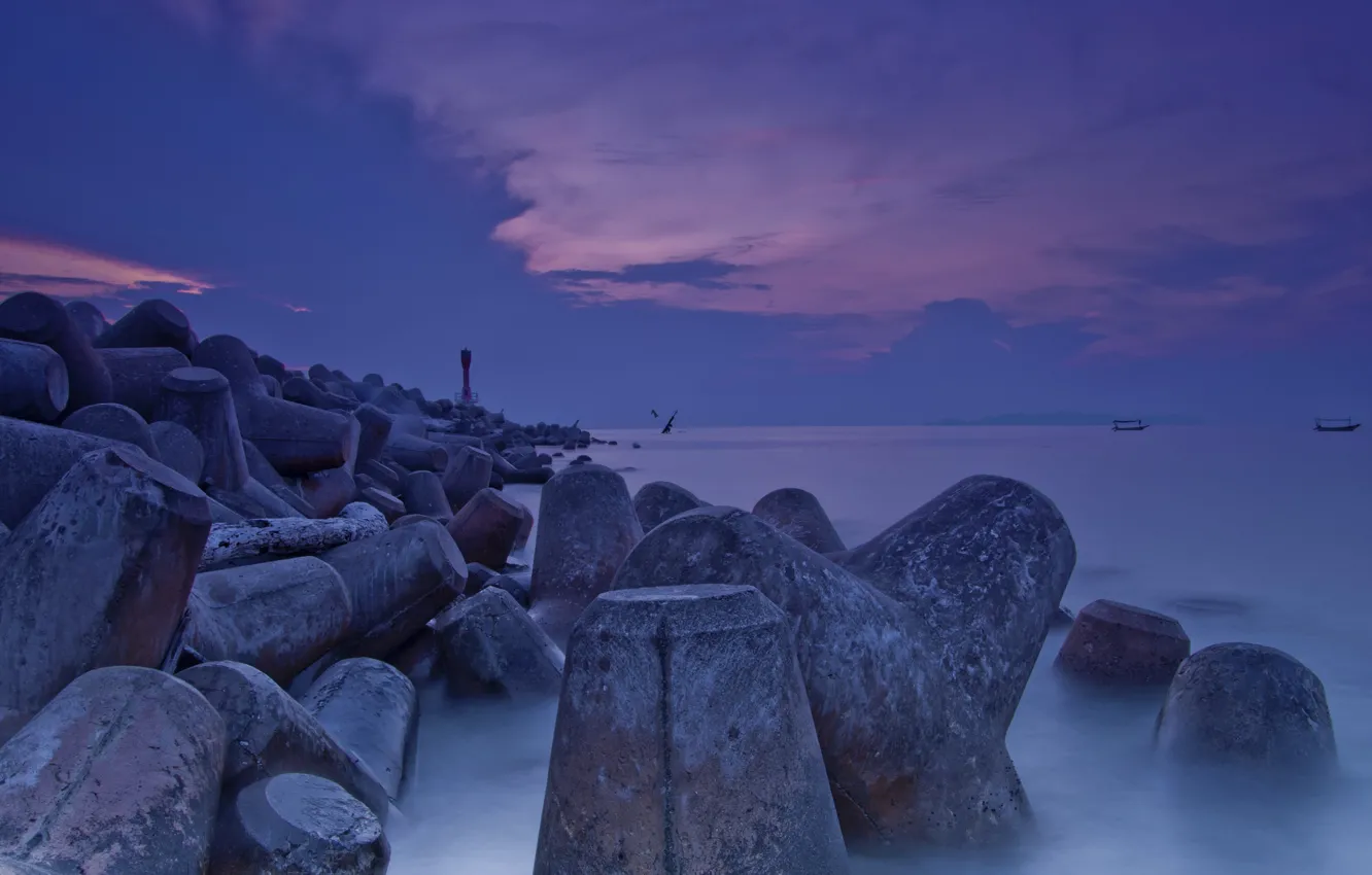 Фото обои rock, beach, sunrise, lighthouse, rusila