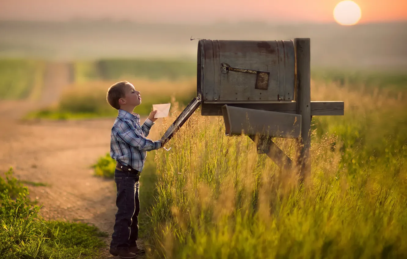 Фото обои письмо, мальчик, ребёнок, почтовый ящик