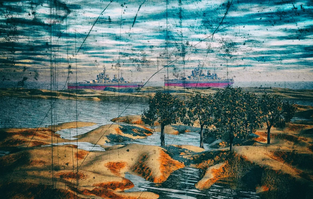 Фото обои море, деревья, корабли