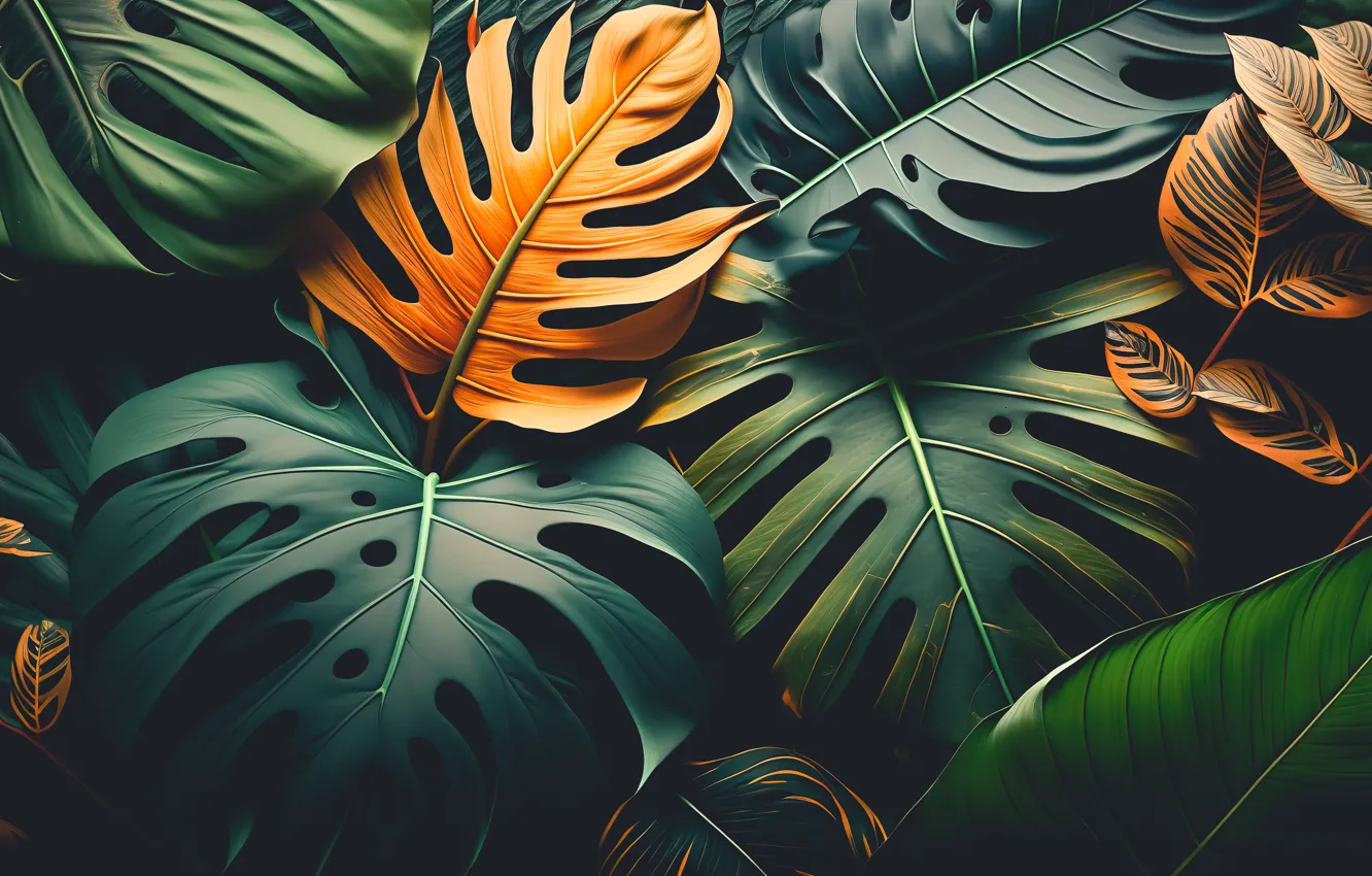 Фото обои листья, фон, натюрморт, background, leaves, still life, композиция, dark background