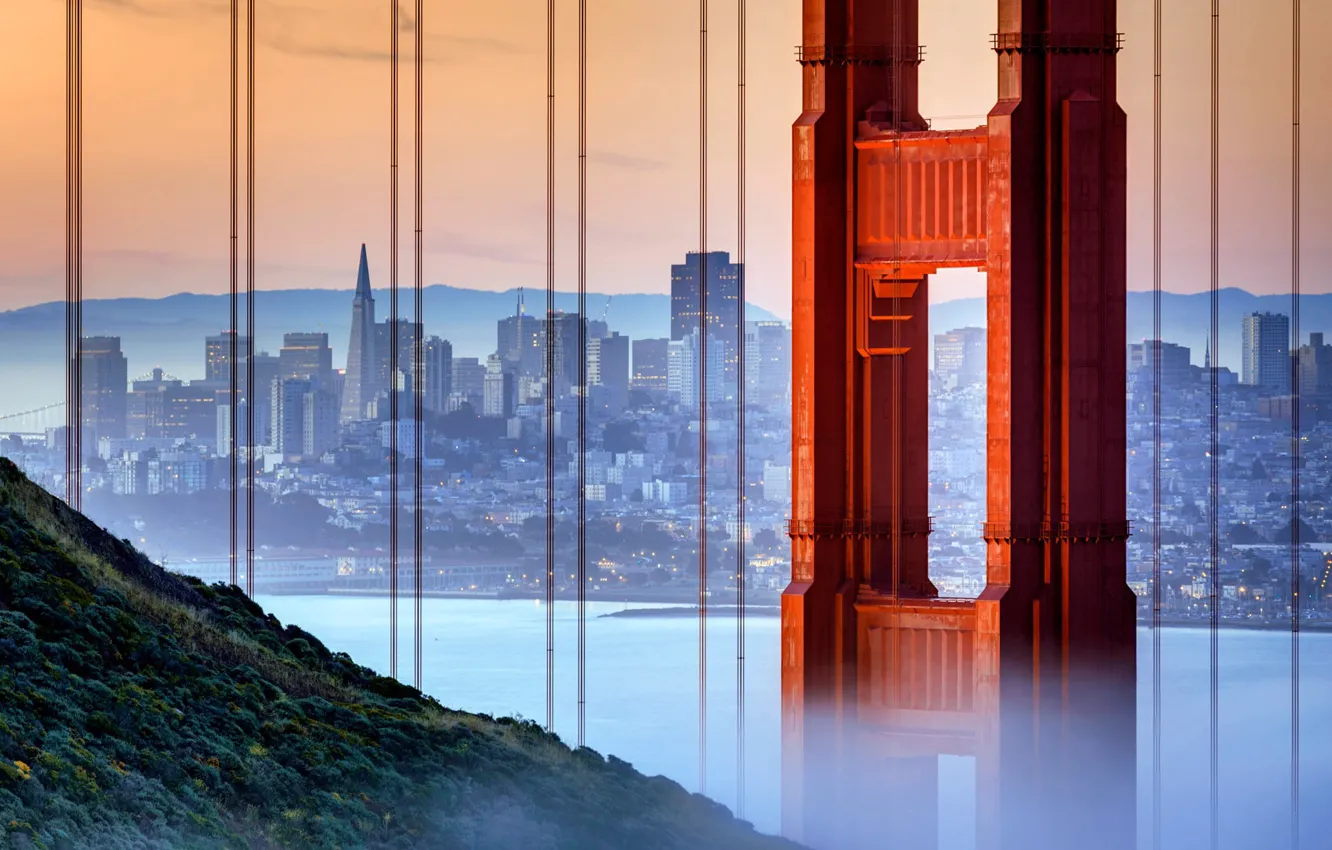 Фото обои мост, опора, Сан-Франциско, Золотые Ворота, США