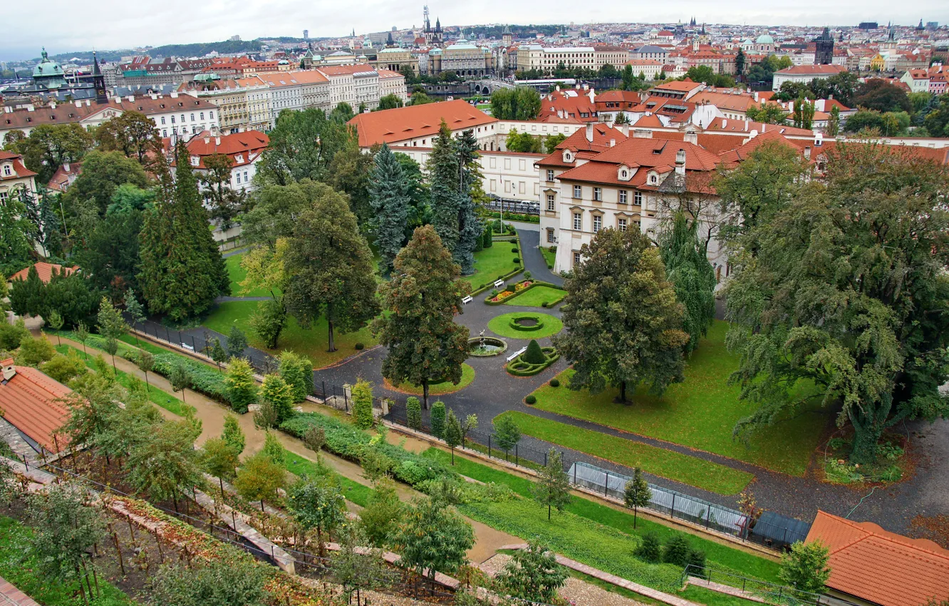Фото обои деревья, город, фото, дома, Прага, Чехия