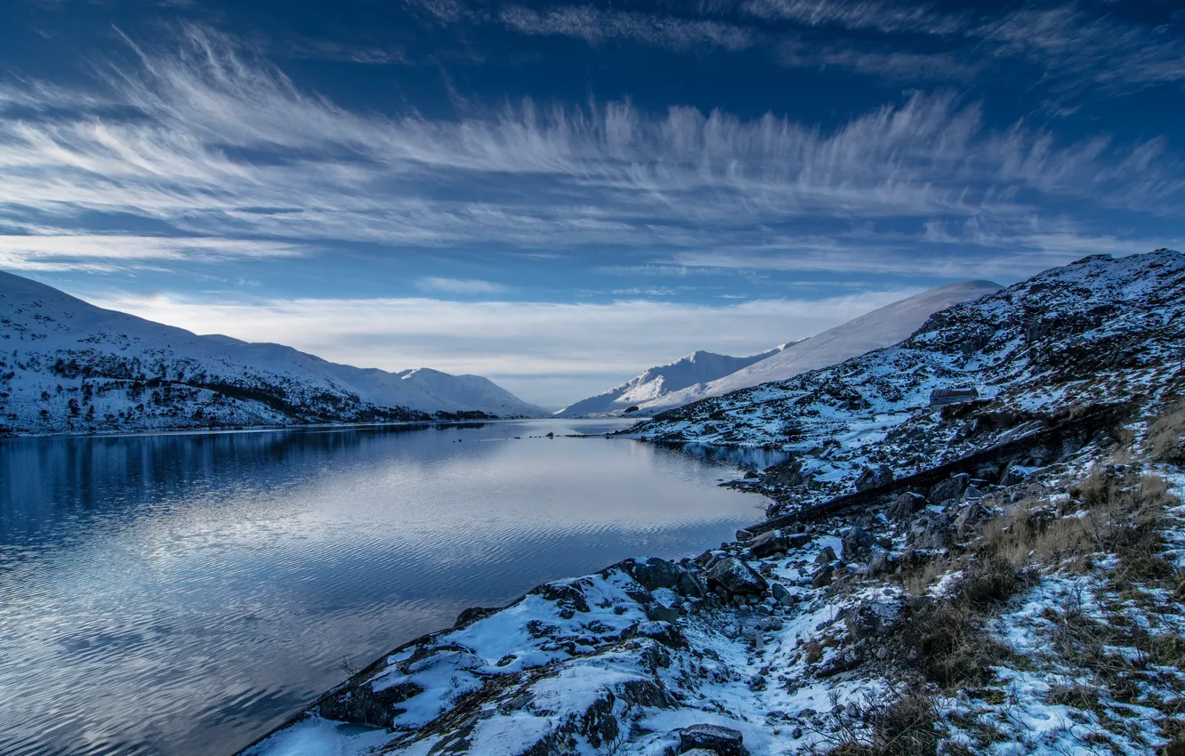 Фото обои облака, горы, озеро, Шотландия, Маллардок