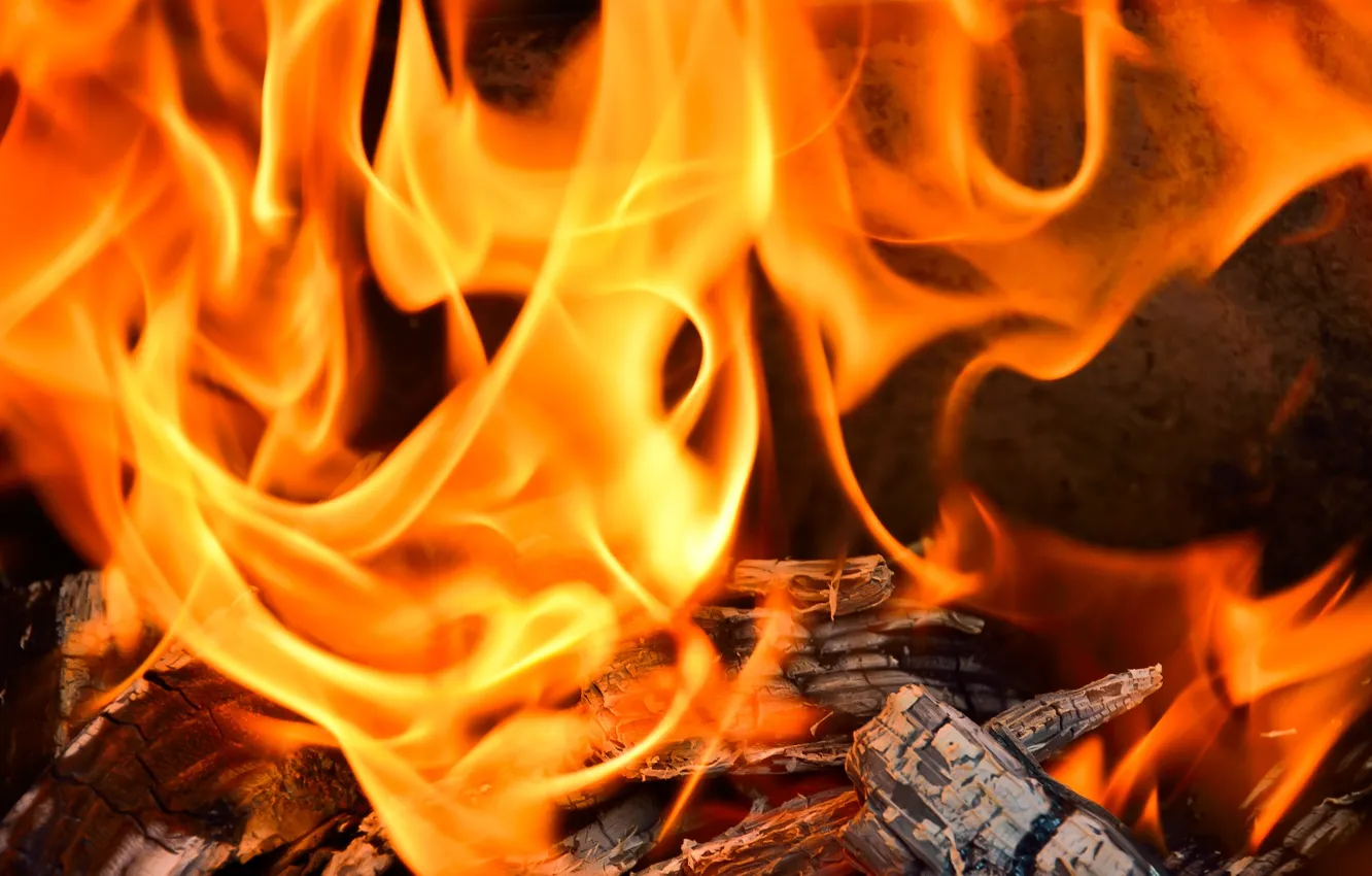 Фото обои огонь, пламя, жар, дрова, камин
