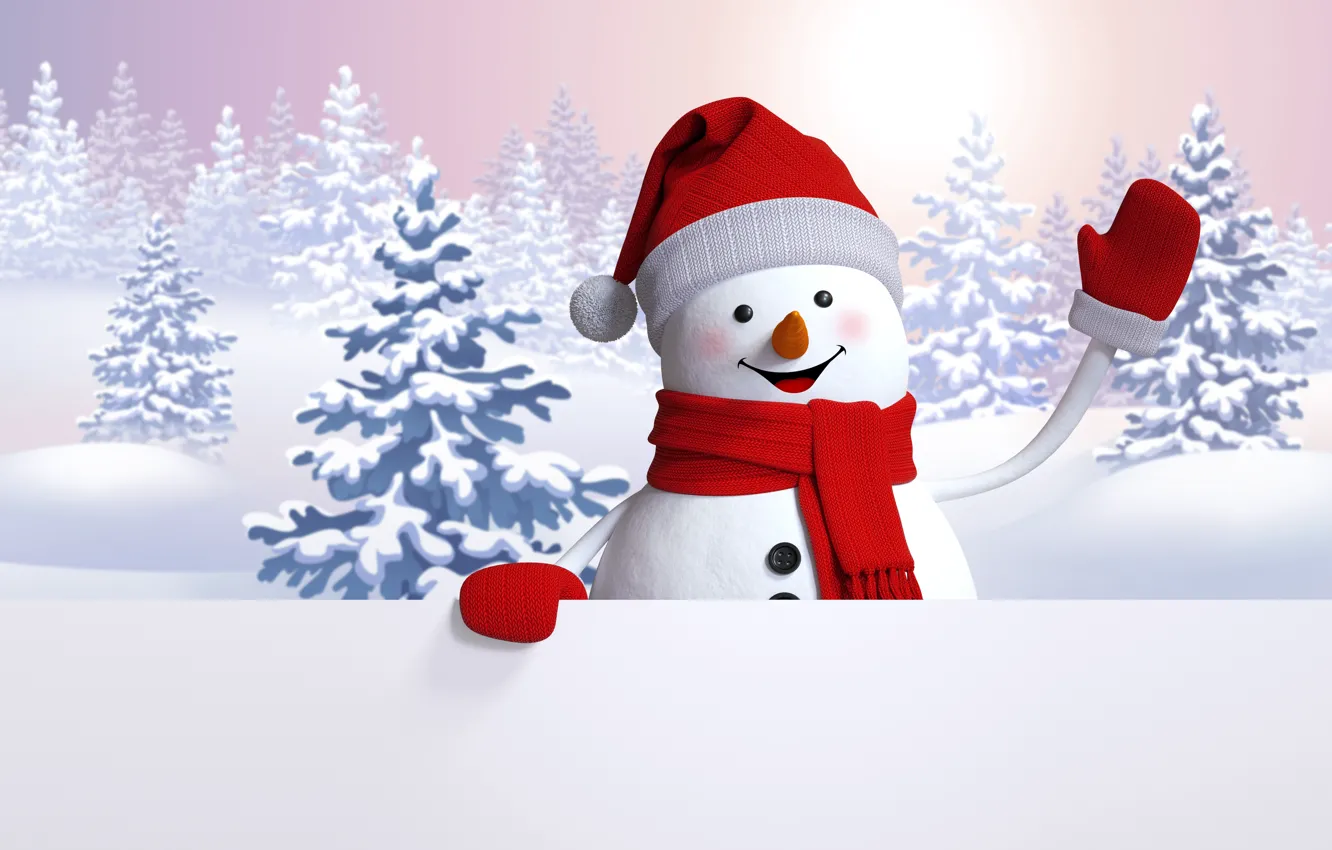 Фото обои снеговик, happy, winter, snow, cute, snowman
