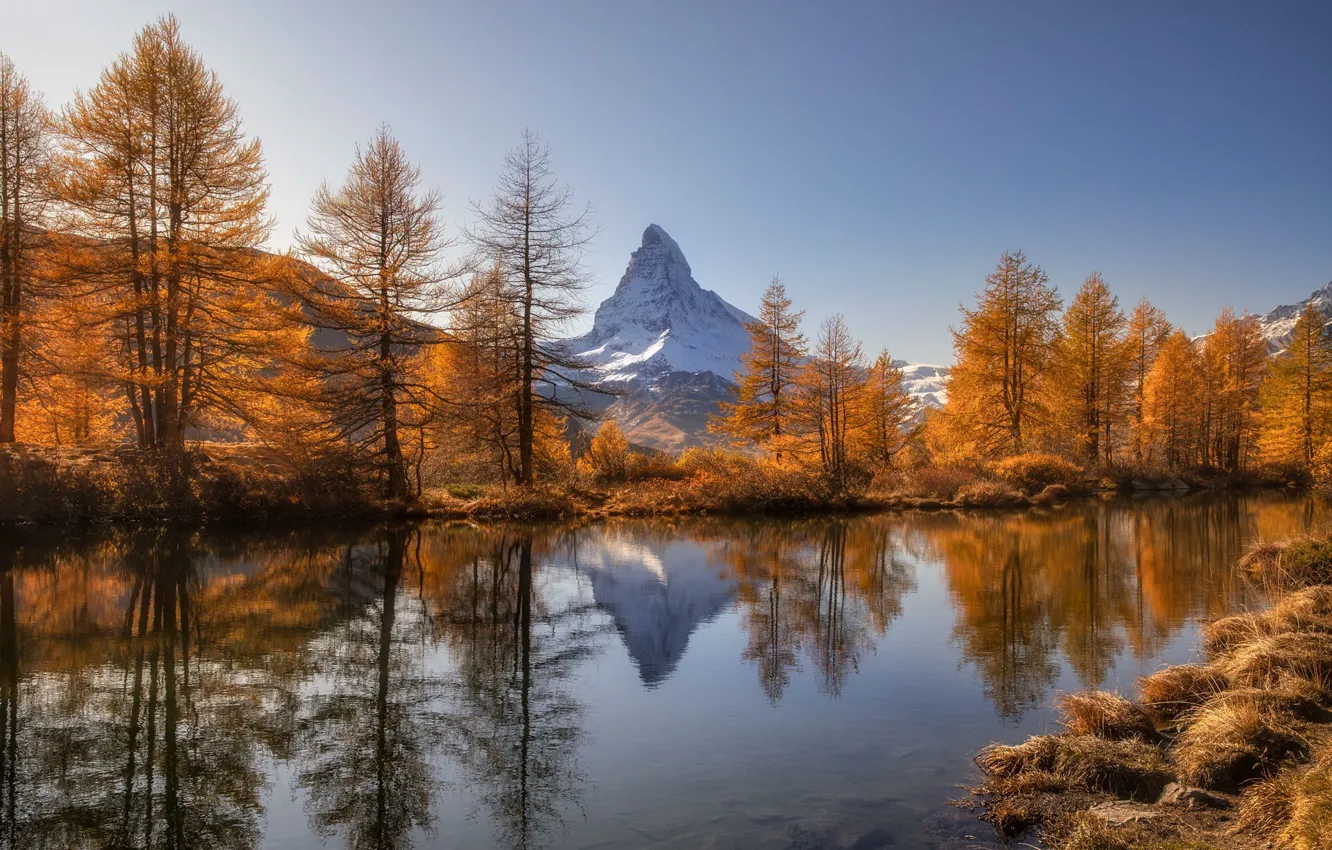 Фото обои Switzerland, Autumn, Mountains, Lake, Matterhorn