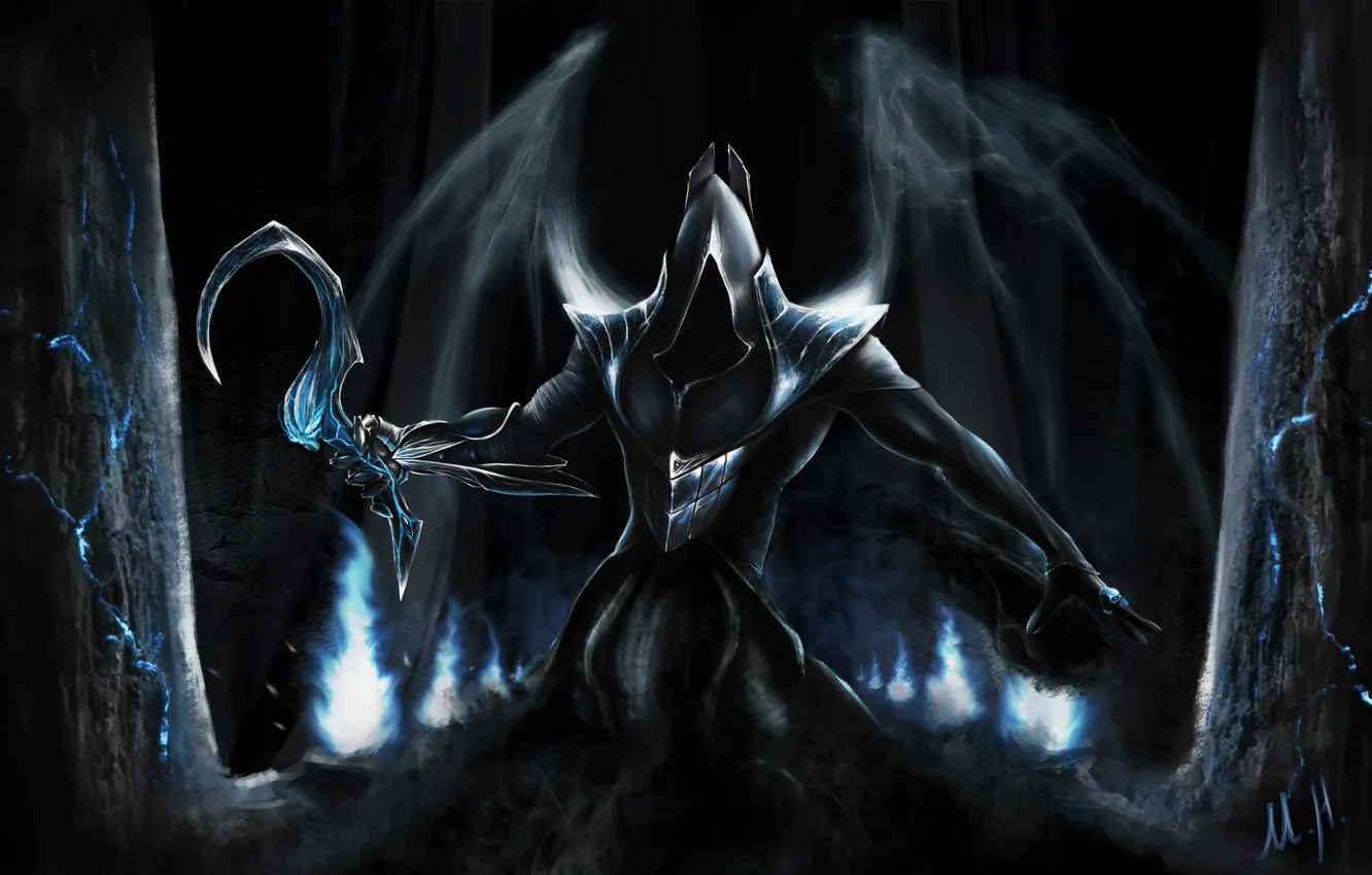 Фото обои ночь, арт, капюшон, Diablo 3, серп, Reaper of Souls