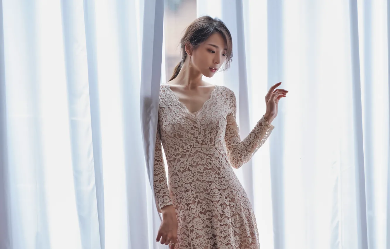 Фото обои девушка, фон, азиатка