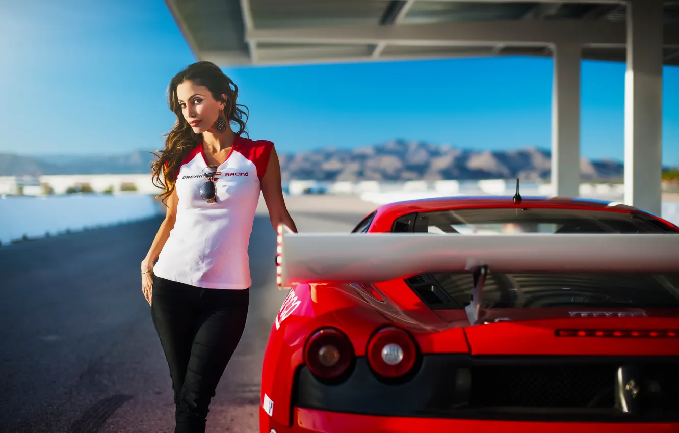 Фото обои Girl, F430, Ferrari, Red, Model, Racing, Beauty, Supercar
