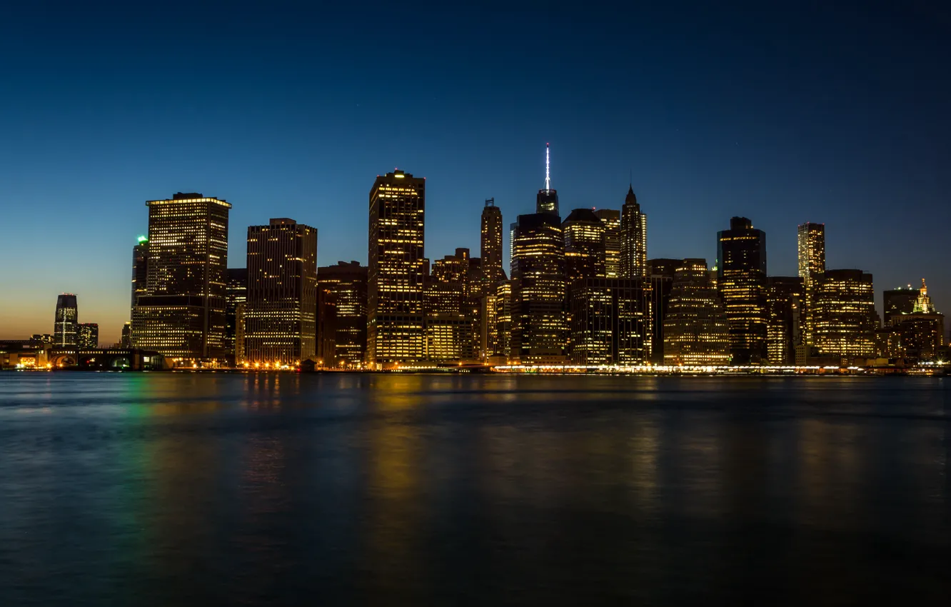 Фото обои city, coast, water, Manhattan, NYC, reflection, buildings, architecture