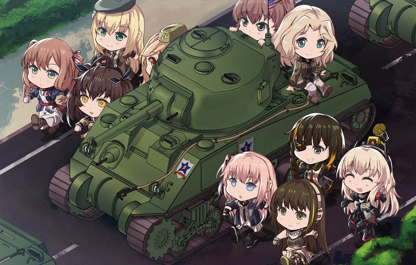 Фото обои Девушки, Военные, Аниме, Танк, Anime, Tank, Military, Шерман