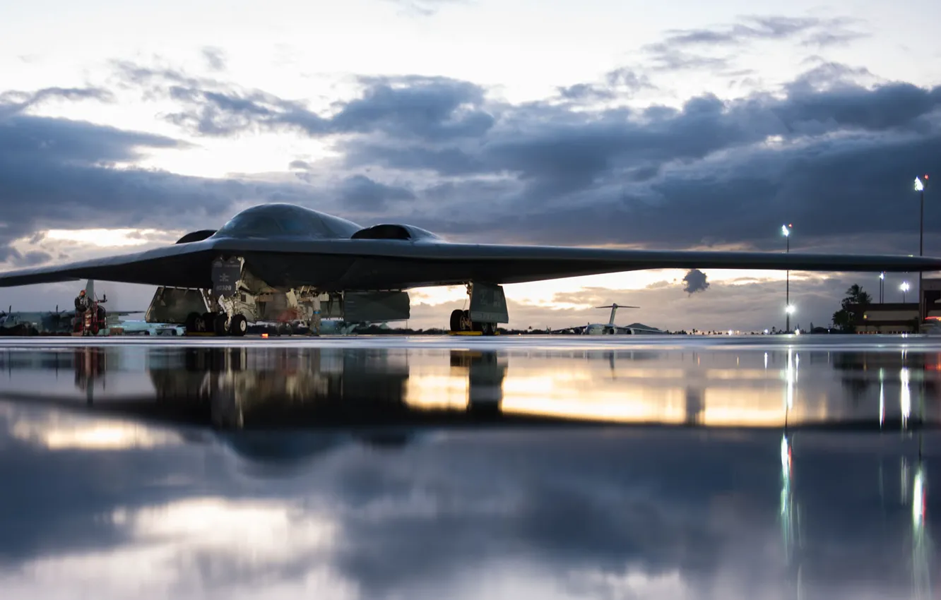 Фото обои ВВС США, B-2 Spirit, Northrop Grumman, летающее крыло, американский тяжёлый, малозаметный стратегический бомбардировщик
