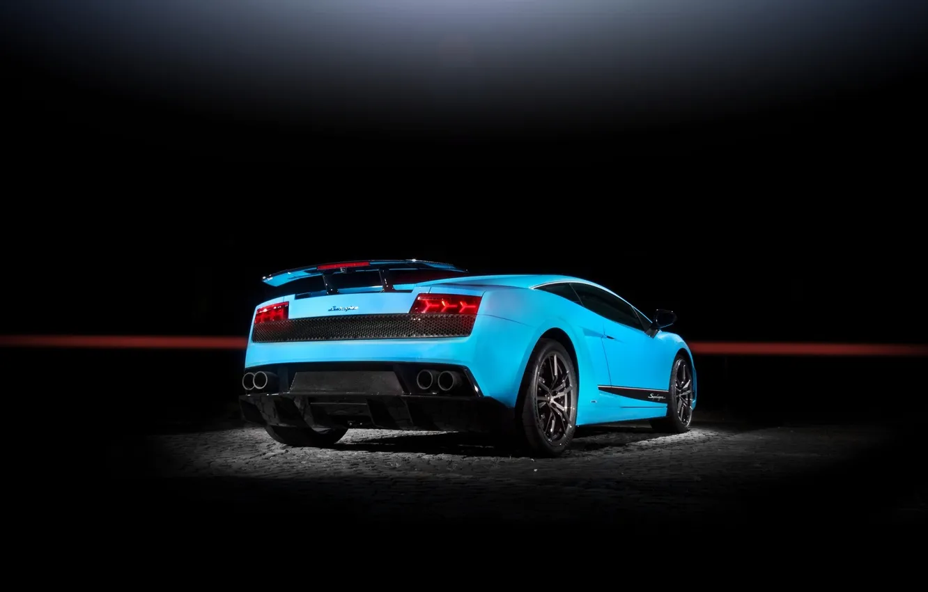 Фото обои голубой, gallardo, lamborghini, вид сзади, blue, свет фар, ламборгини, галлардо