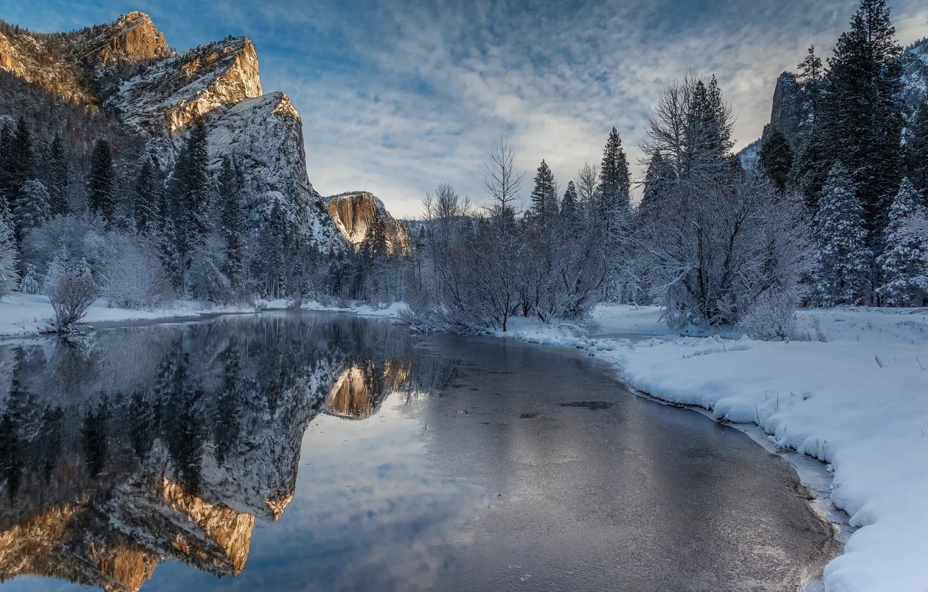 Фото обои winter, Yosemite National Park, merced river