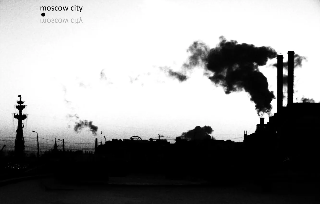 Фото обои дым, москва, ч/б, заводы, петр