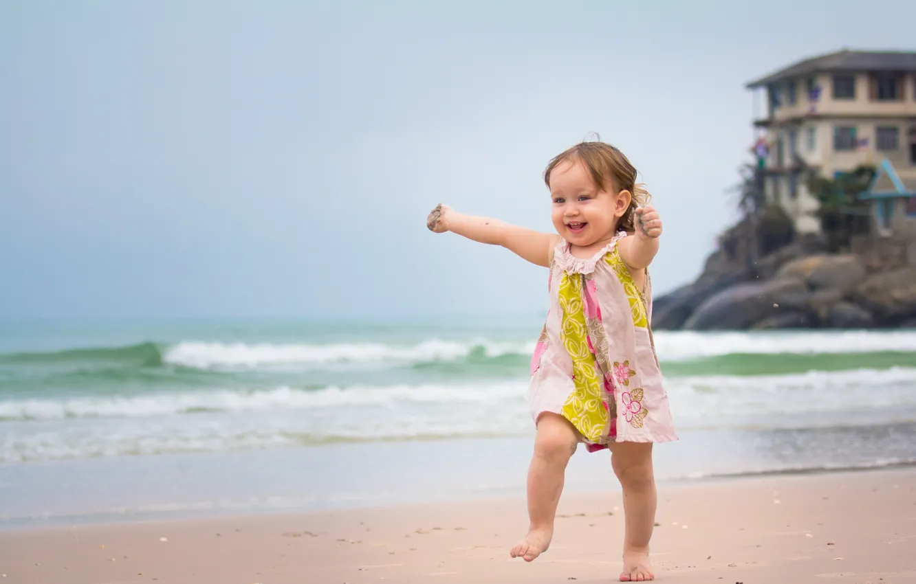 Фото обои море, пляж, настроение, девочка