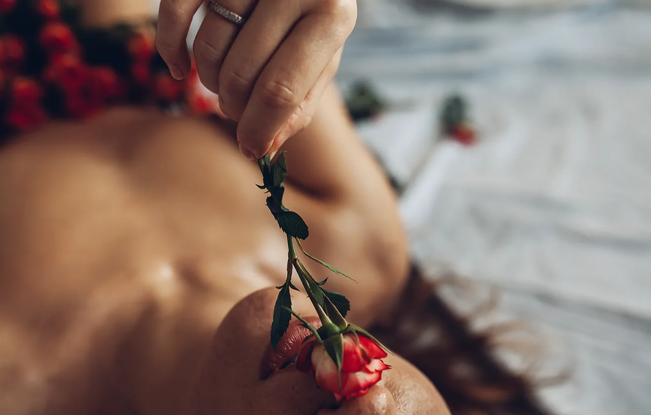 Фото обои девушка, розы, лепестки, веснушки, губки, Roma Roma, Полина Азарова