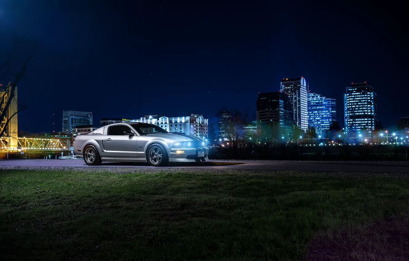 Фото обои Mustang, Ford, Dark, Muscle, Car, Front, Downtown, American