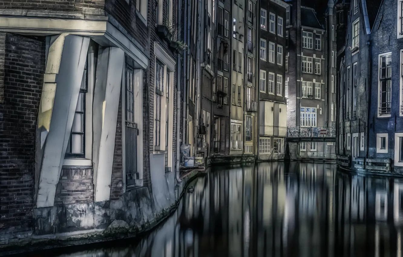 Фото обои Amsterdam, Night, reflections, Buildings