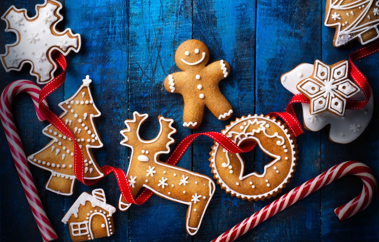 Фото обои праздник, новый год, печенье, карамель, угощенья